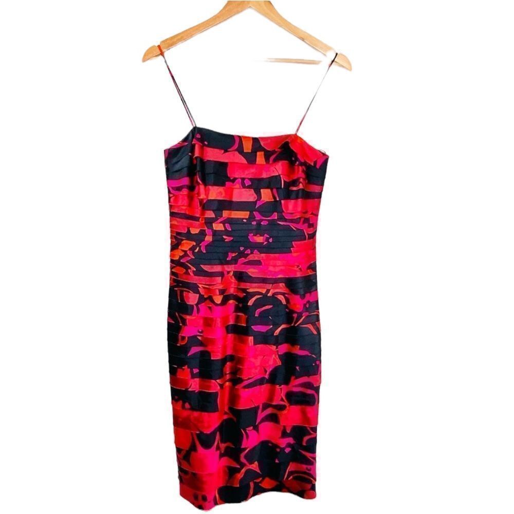 JS Collection red pink and black tiered dress spaghetti straps size 4